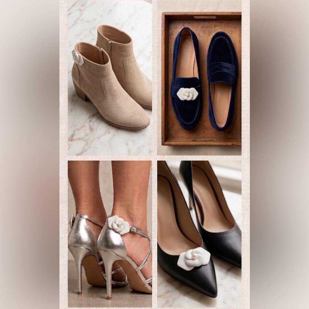 Vintage shoe clips white bow NEW